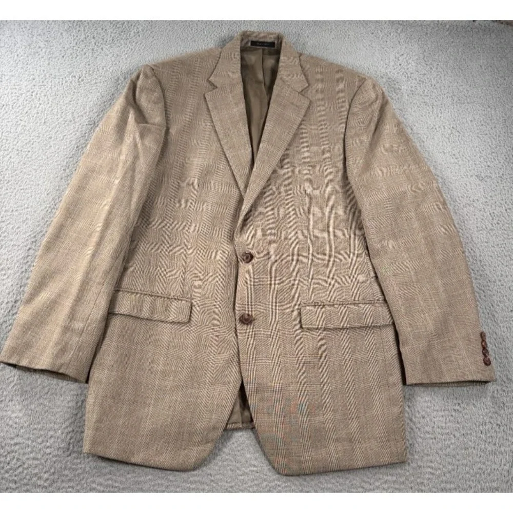 Lauren Ralph Lauren Blazer Mens 42L Tan Glen Plaid Wool 2 Button Sport Coat
